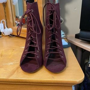 Purple peep toe lace up heels